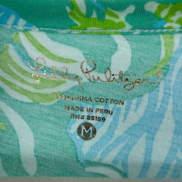 Lilly Pulitzer Palmetto Dress Women's Size M Lagoon Green Wave Rider Pima Cotton - Picture 6 of 9